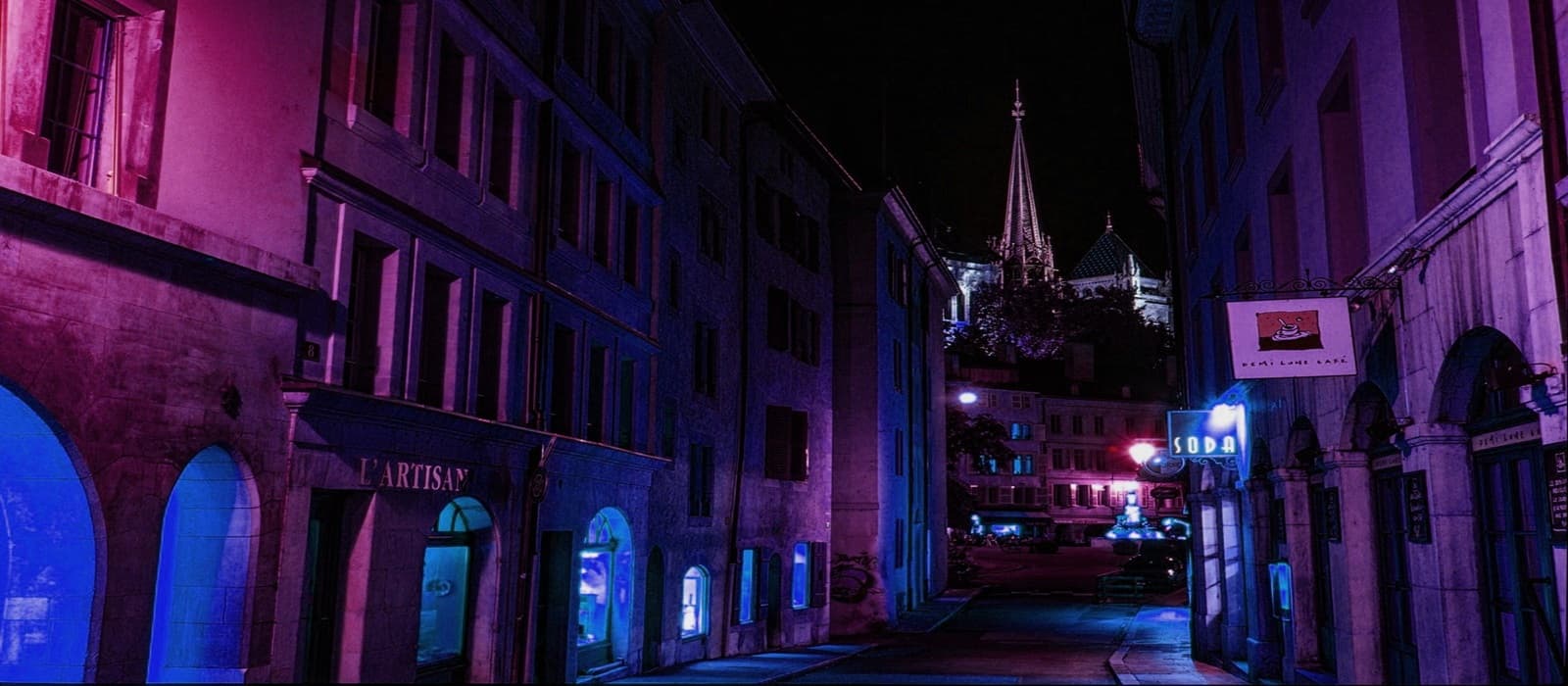 Rue de la vieille ville de Genève la nuit